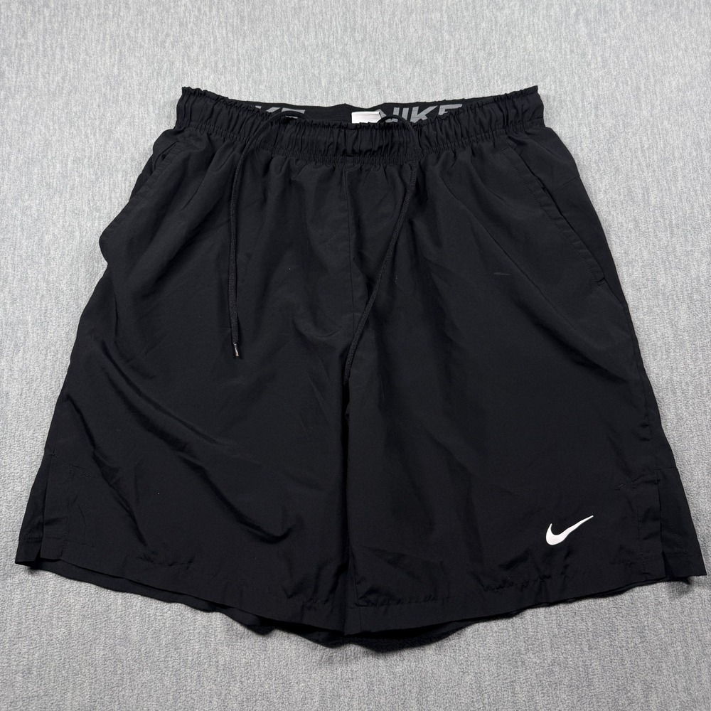 Nike Shorts Mens XL Black Dri-FIT Swoosh Elastic Waist Running Athletic Training